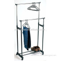 Portable metal hanging double poles telescopic clothes airer